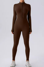 Trendsi half zip mock neck active jumpsuit in sleek athletic fabric, designed for comfortable movement and stylish activewear.