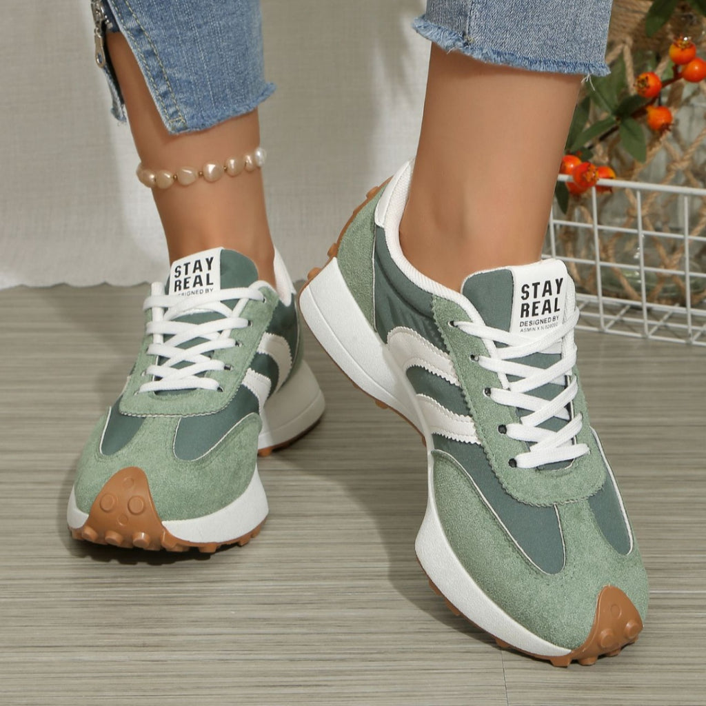 Women's round toe lace-up casual sneakers by Plush Fashion Hub with comfortable PU leather, flat sole, and stylish design.