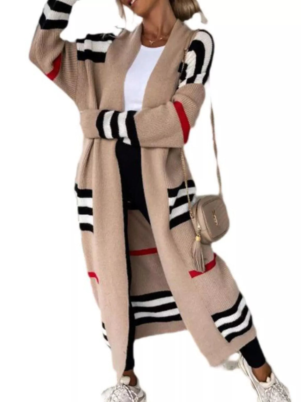 Striped longline open front cardigan by Simply Love, featuring a relaxed fit and stylish horizontal stripe pattern.