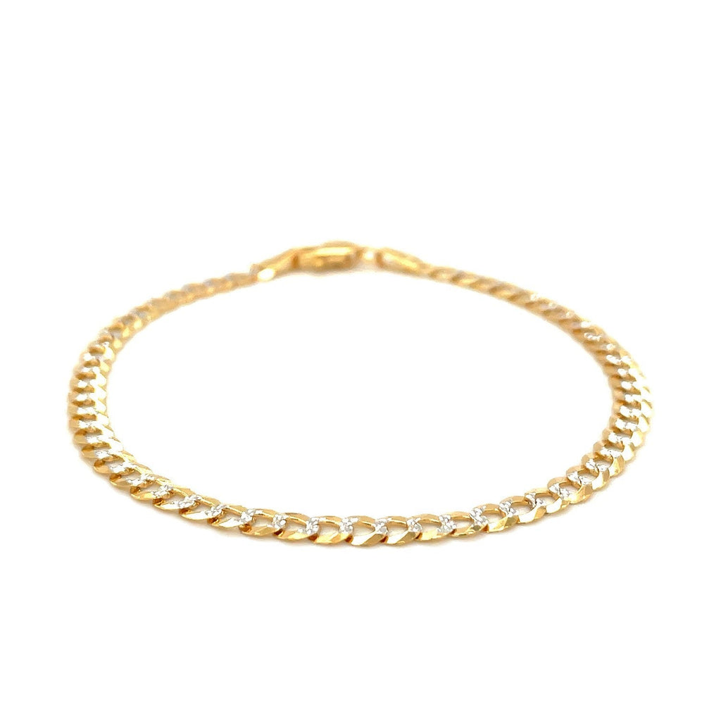 14k two-tone gold pave curb bracelet, 3.6mm width, featuring intricate link design, from Plush Fashion Hub.