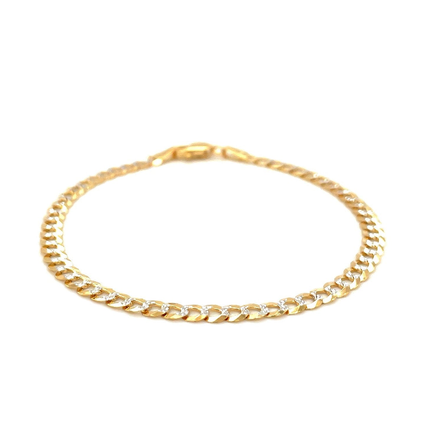 14k two-tone gold pave curb bracelet, 3.6mm width, featuring intricate link design, from Plush Fashion Hub.