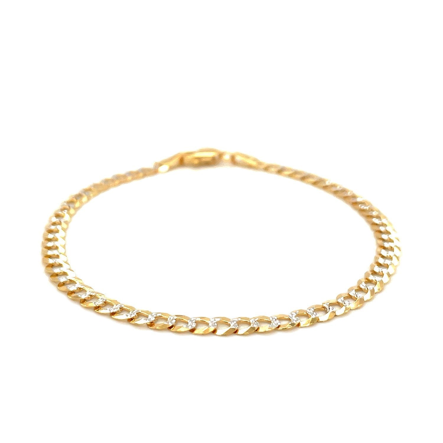 14k two-tone gold pave curb bracelet, 3.6mm width, featuring intricate link design, from Plush Fashion Hub.