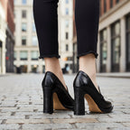 Women's retro chunky heel pointed toe pumps by FitiqueFit, slip-on office heels with stylish design and comfortable fit.