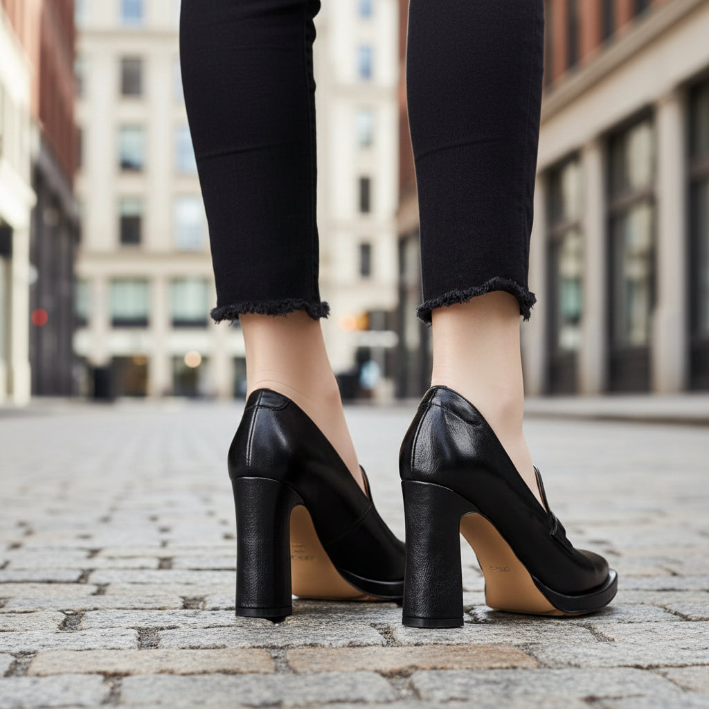 Women's retro chunky heel pointed toe pumps by FitiqueFit, slip-on office heels with stylish design and comfortable fit.