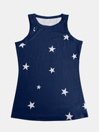 Women's star print cotton blend tank top with round neck, casual style, from Trendsi, shown in a close-up of the front.