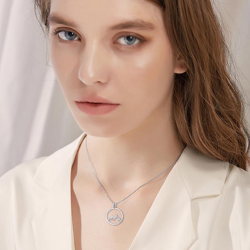 925 sterling silver mountain ring holder pendant necklace with round shape design, elegant jewelry for storing rings and jewelry.