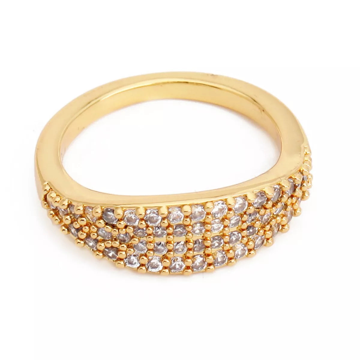 18K gold-plated copper ring with round zircon stone, jewelry accessory from Plush Fashion Hub, featuring a sleek, elegant design.