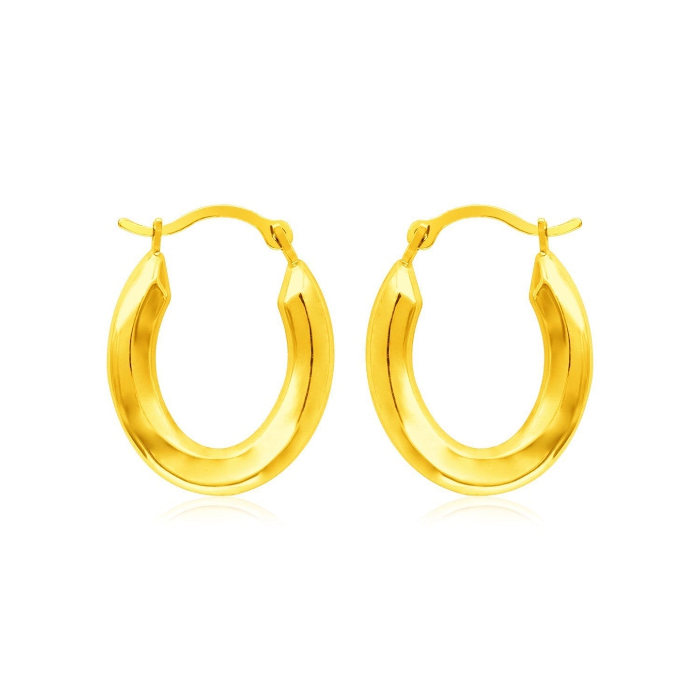 14k yellow gold polished oval hoop earrings with smooth finish, stylish jewelry by Plush Fashion Hub