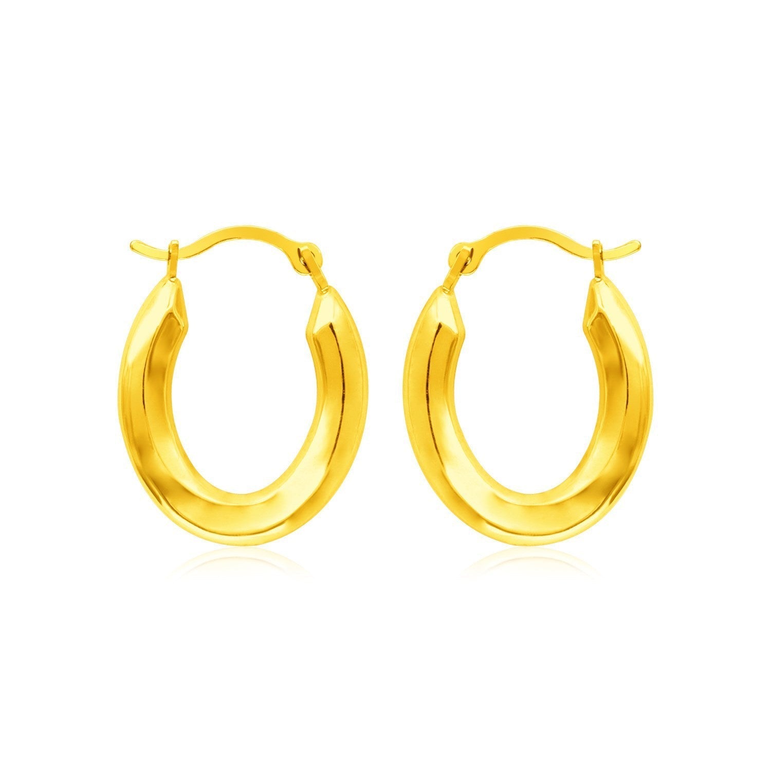 14k yellow gold polished oval hoop earrings with smooth finish, stylish jewelry by Plush Fashion Hub