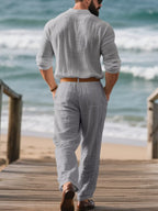 Plus size men's long sleeve top and pants set by Shopimist, featuring a comfortable, full-length matching loungewear ensemble.