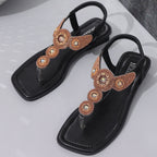 Beaded T-strap flat sandals by Shopimist featuring colorful beaded straps and comfortable flat sole.