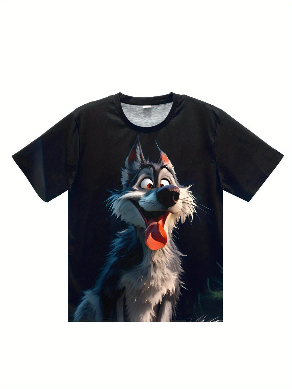 Men's 3D wolf print streetwear T-shirt by Plush Fashion Hub featuring a casual round neck and detailed wolf graphic.