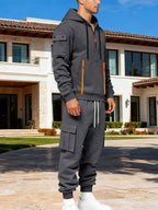 Men's full-size half zip hoodie and cargo pants set by Shopimist, plus size, featuring a comfortable, casual fit and neutral colors.