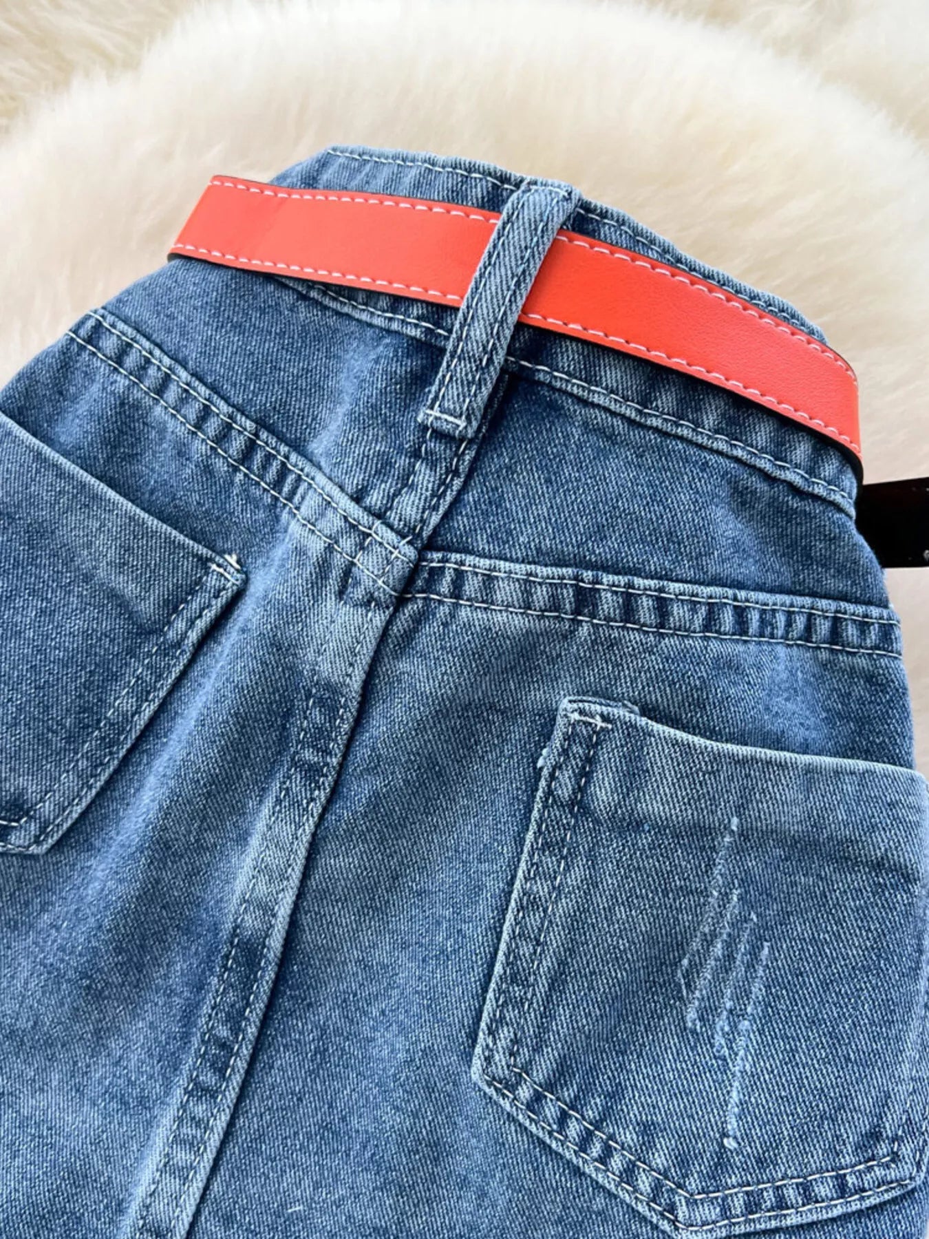 Plus size striped patchwork denim skirt by Plush Fashion Hub featuring a full-length design with vibrant patchwork patterns.