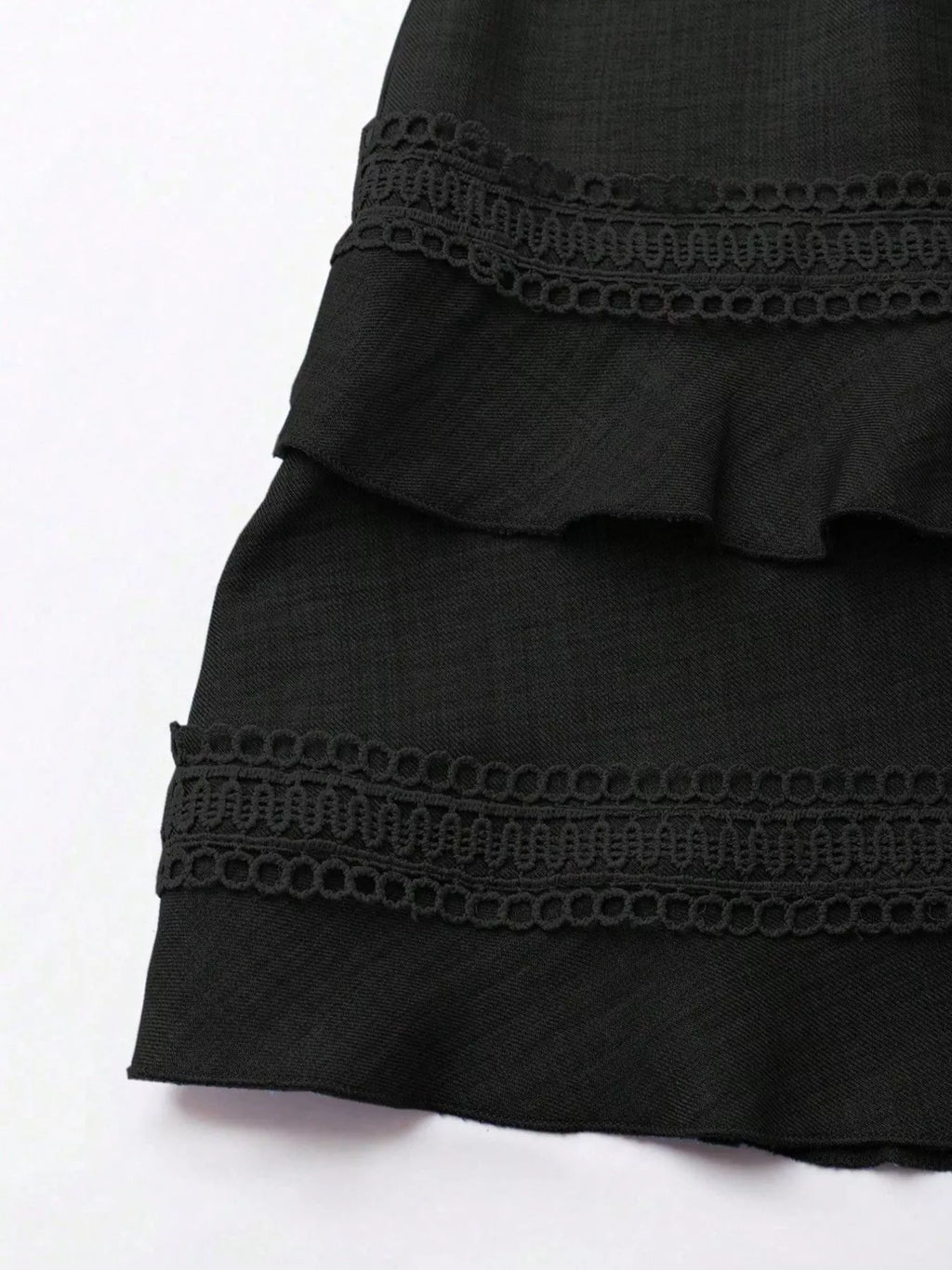 Lace detail V-neck mini dress from Shopimist featuring delicate lace accents and a fitted silhouette.