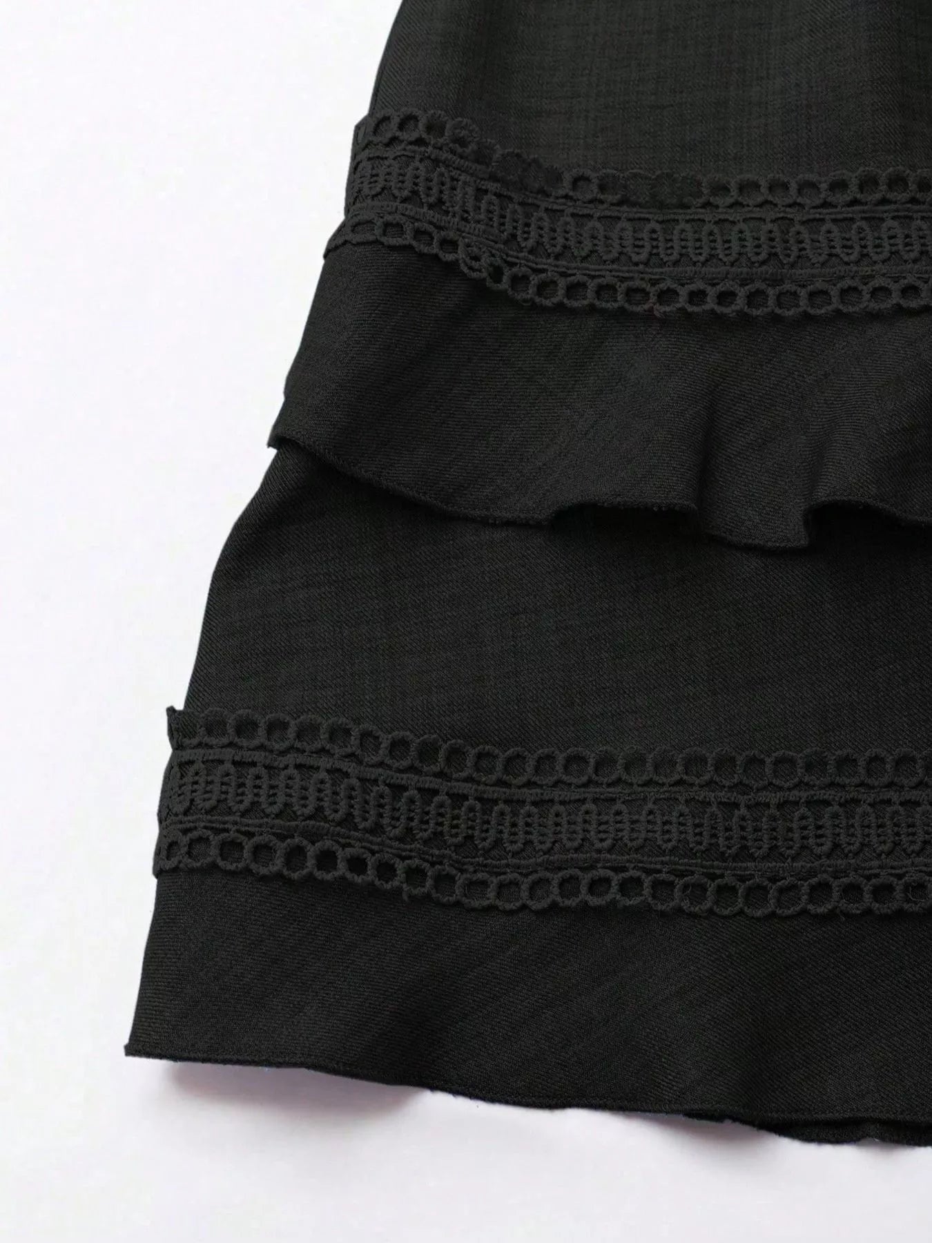 Lace detail V-neck mini dress from Shopimist featuring delicate lace accents and a fitted silhouette.