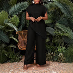 Asymmetrical sleeveless top and matching pants set for women by FitiqueFit, stylish two-piece outfit with modern design.