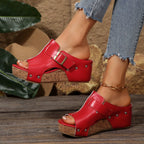 Women's open toe wedge sandals by Trendsi with comfortable PU leather straps and high heel for stylish summer footwear.