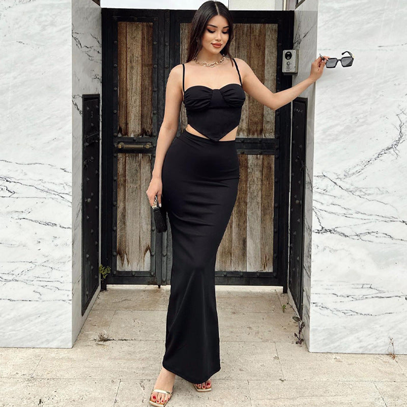 LadyShow women's spaghetti straps chest wrap fashion hip suit, stylish sleeveless top with wrap design and fitted silhouette.