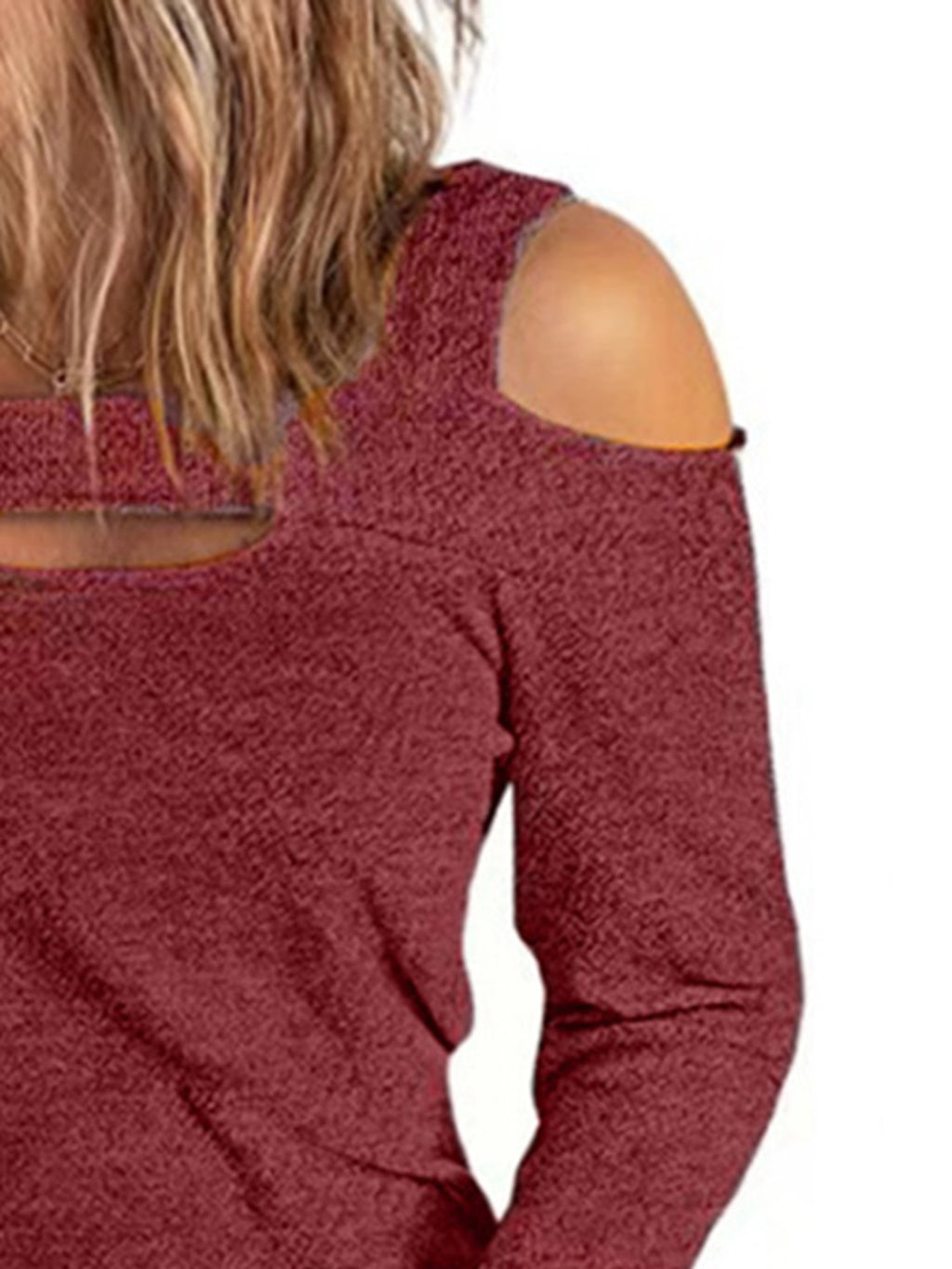 Women's elegant cold shoulder blouse by Trendsi, casual polyester top with cutout detail and chic style.