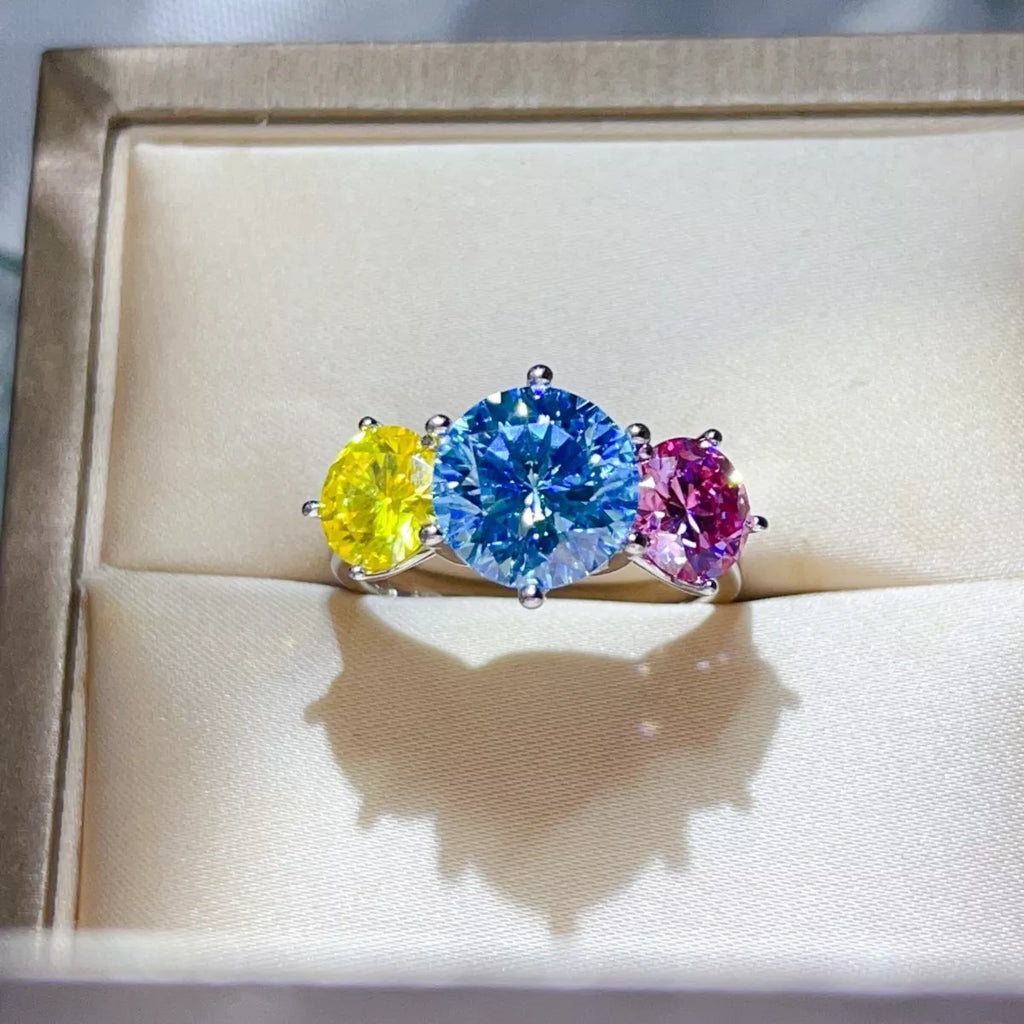 Sterling silver ring with a 5-carat moissanite gemstone, elegant jewelry accessory with a polished finish.