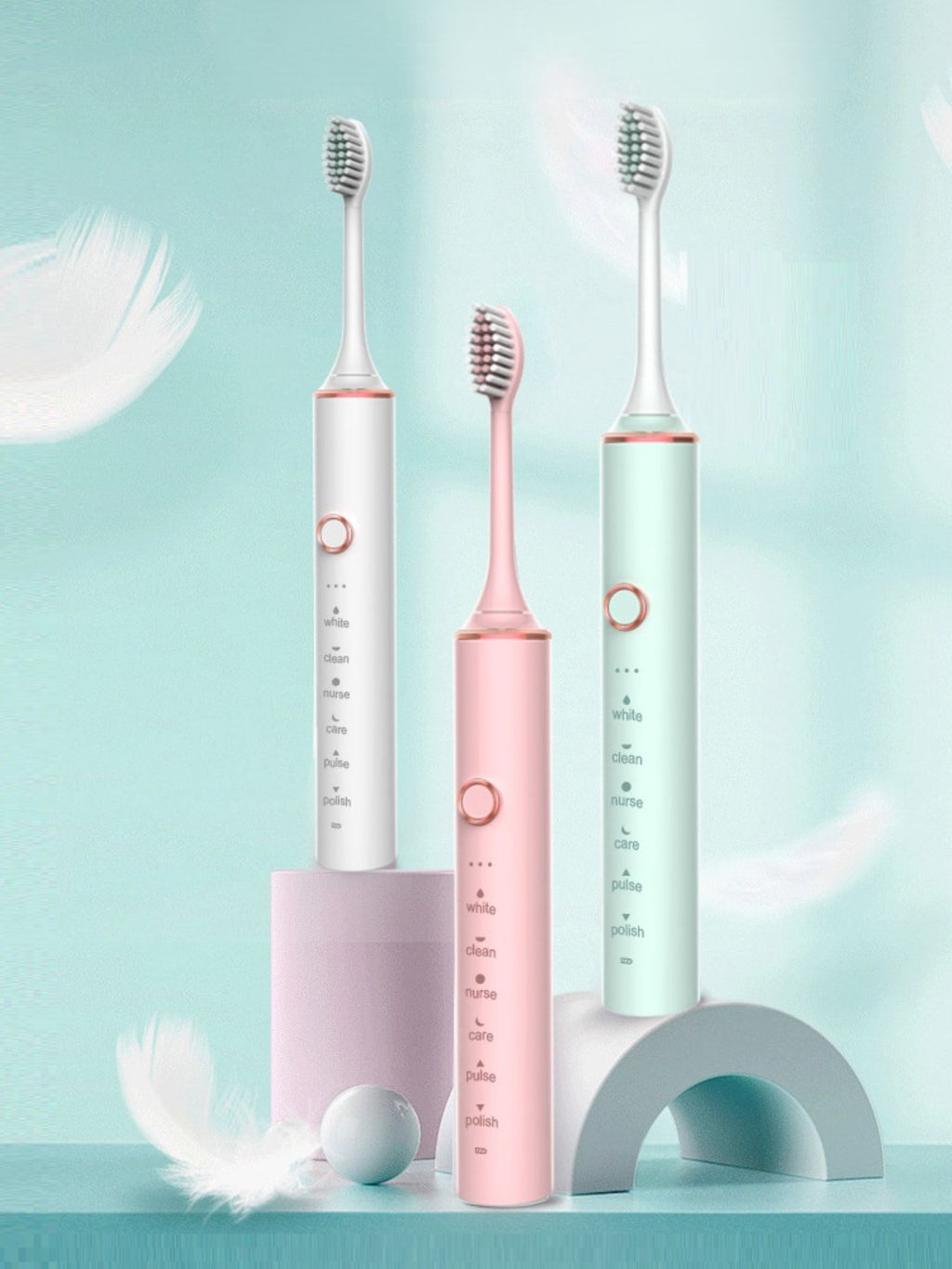Eight-piece professional electric toothbrush set from Trendsi with various brush heads and a sleek storage case for premium oral hygiene.