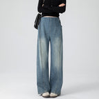 Casual maternity jeans by Plush Fashion Hub featuring retro loose straight-leg fit, high waist, and floor-length wide-leg design.