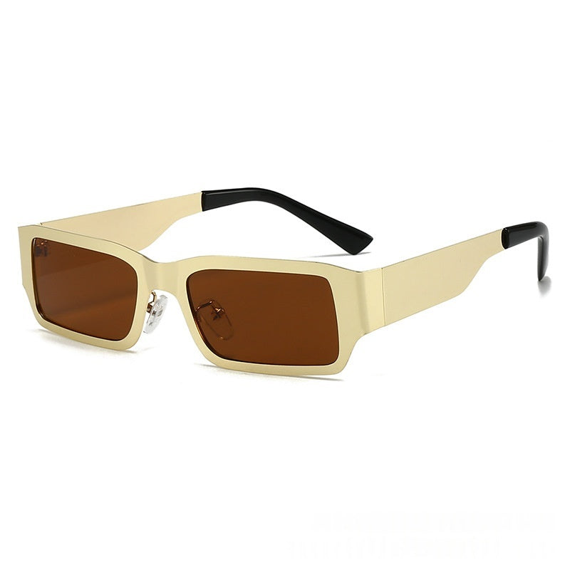 Metal frame UV protection fashion sunglasses with dark lenses, stylish eyewear from Plush Fashion Hub.
