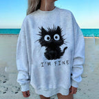 Women's Cute Kitten Graphic Sweatshirt from FitiqueFit, featuring a playful kitten print on a cozy streetwear sweatshirt.