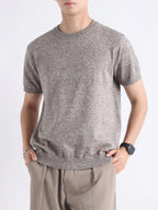 Plus size men's casual knitted short sleeve T-shirt from Trendsi, showcasing a comfortable, stylish knit top in a relaxed fit.