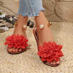 Shopimist floral decor flat sandals with colorful flower embellishments and comfortable flat soles, perfect for casual summer wear.