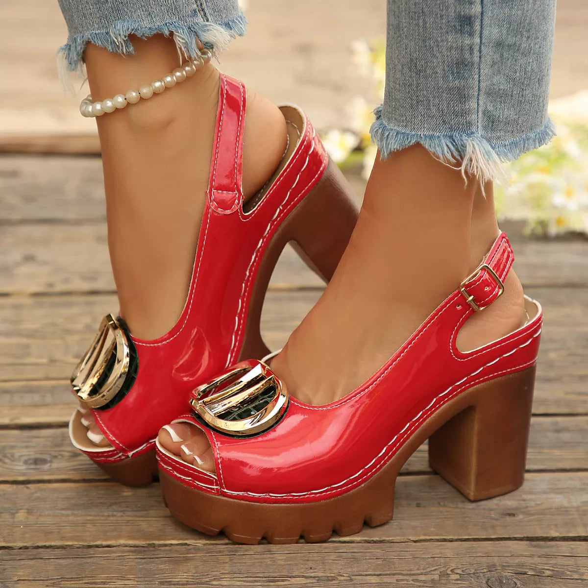 Shopimist open toe block heels sandals with stylish design and comfortable ankle straps.