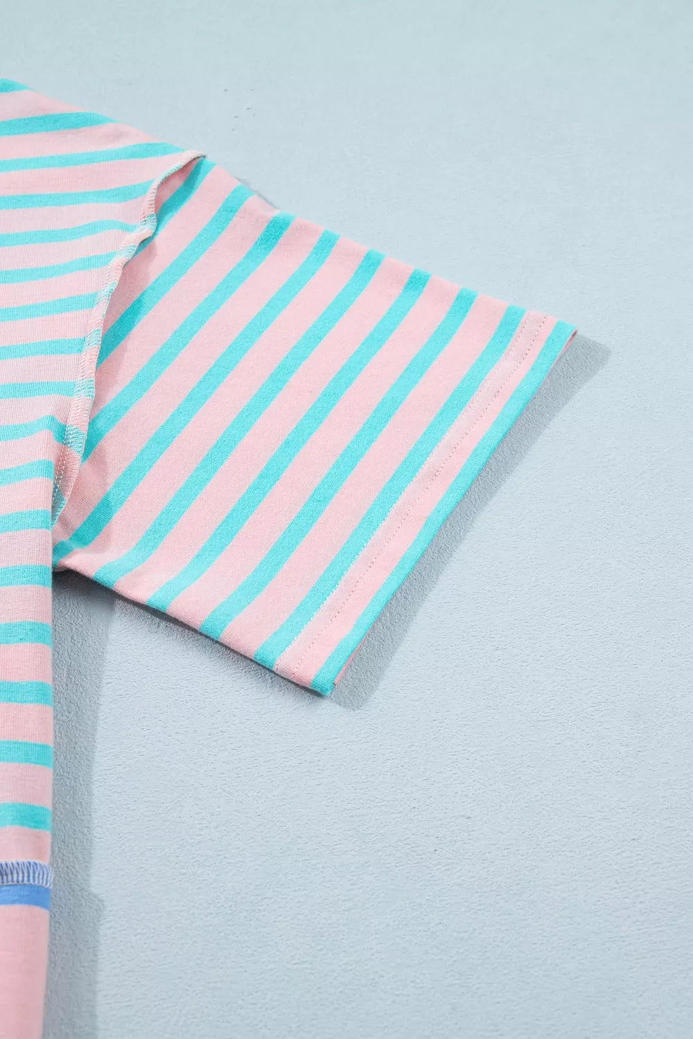 Stripe exposed seam mixed patchwork loose short set from Shopimist featuring striped fabric and relaxed fit.