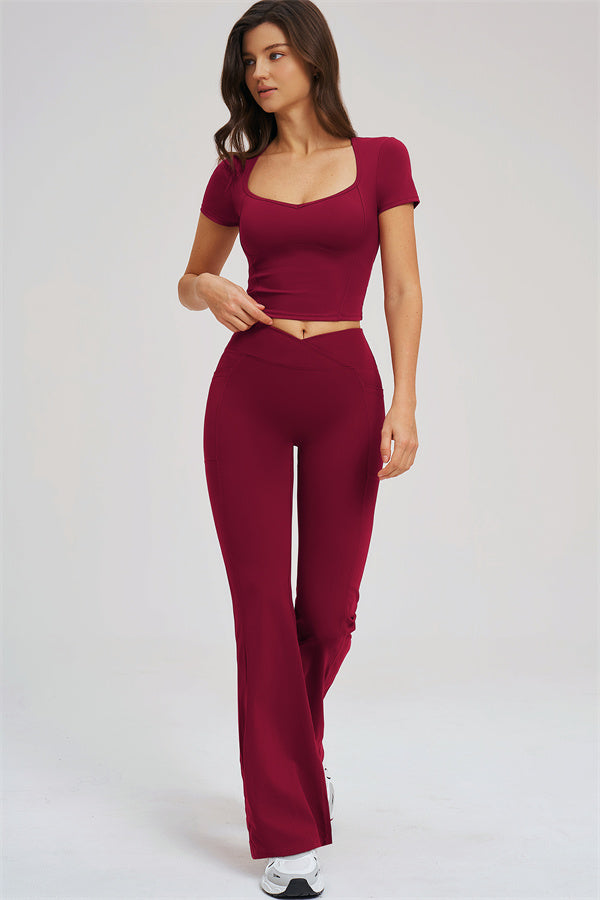 Fitglutes Activewear Sizzle T-shirt and flared leggings 2-piece set, stylish gymwear for workouts and activewear routines.