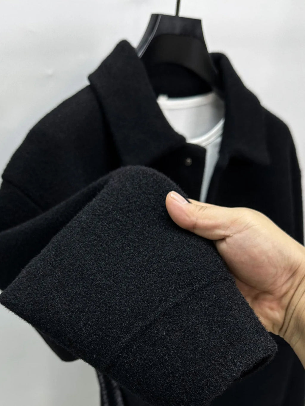 Men's plus size button-up long sleeve jacket by Shopimist, shown in dark fabric with front buttons and collar detail.