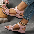 Shopimist open toe wedge sandals with tan leather straps and cork heels, stylish summer footwear for women.