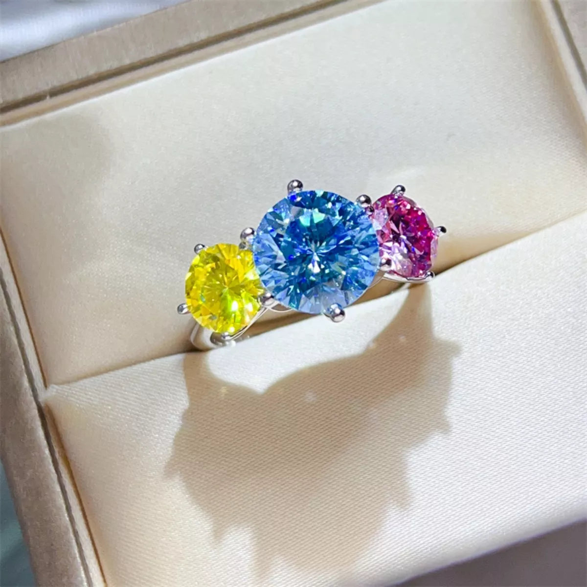 Sterling silver ring with a 5-carat moissanite gemstone, featuring a sleek and elegant design from Plush Fashion Hub.