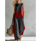 Printed retro sleeveless top and wide-leg pants set by Plush Fashion Hub, featuring vibrant prints in a stylish two-piece design.