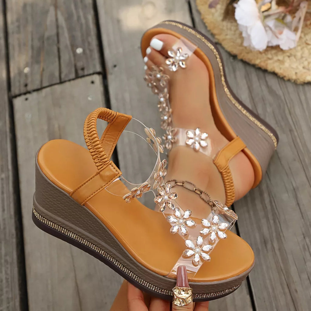 Butterfly embellished wedge sandals by Shopimist featuring woven straps and a sturdy heel, perfect for summer wear.