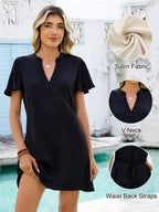Women's notched flutter sleeve mini dress by Trendsi, casual summer shift dress with breezy style and flattering fit.