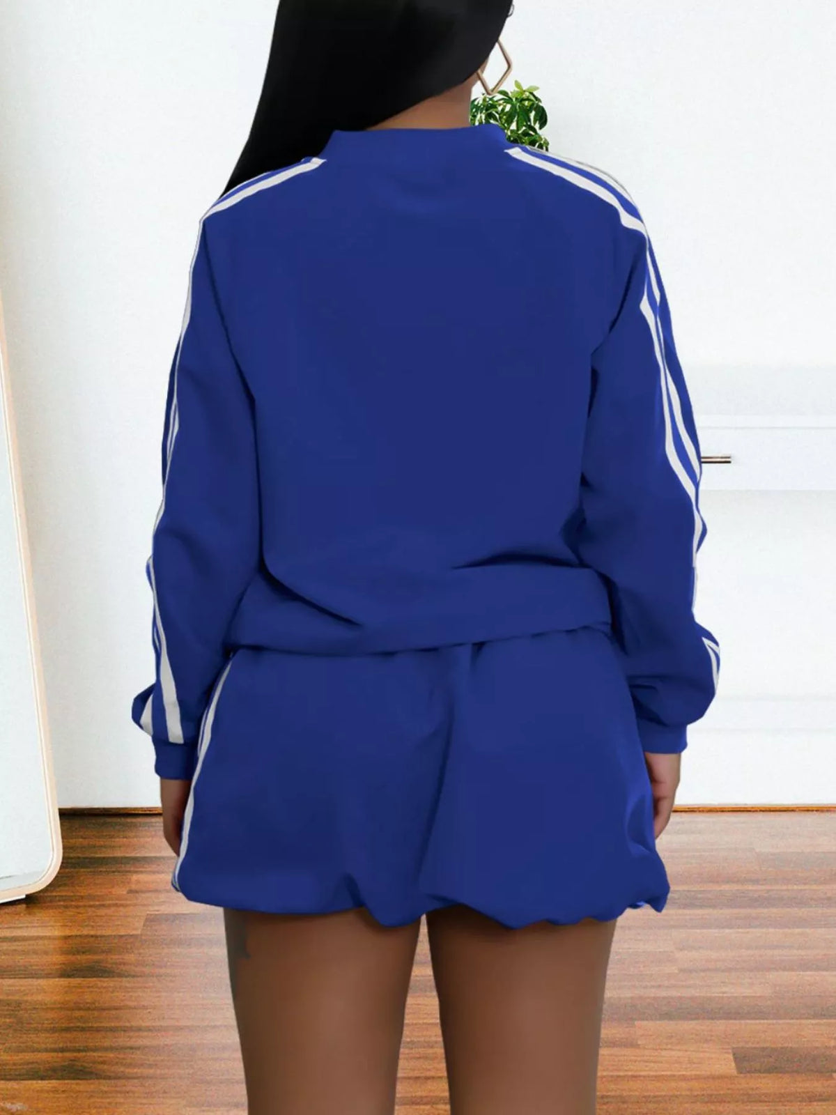 Striped zip-up outerwear and shorts set by Plush Fashion Hub, casual matching shorts set with hooded top and drawstring shorts.