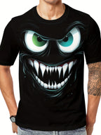 Men's 3D Evil Smile Streetwear T-shirt by FitiqueFit, short sleeve graphic tee with bold evil smile design.