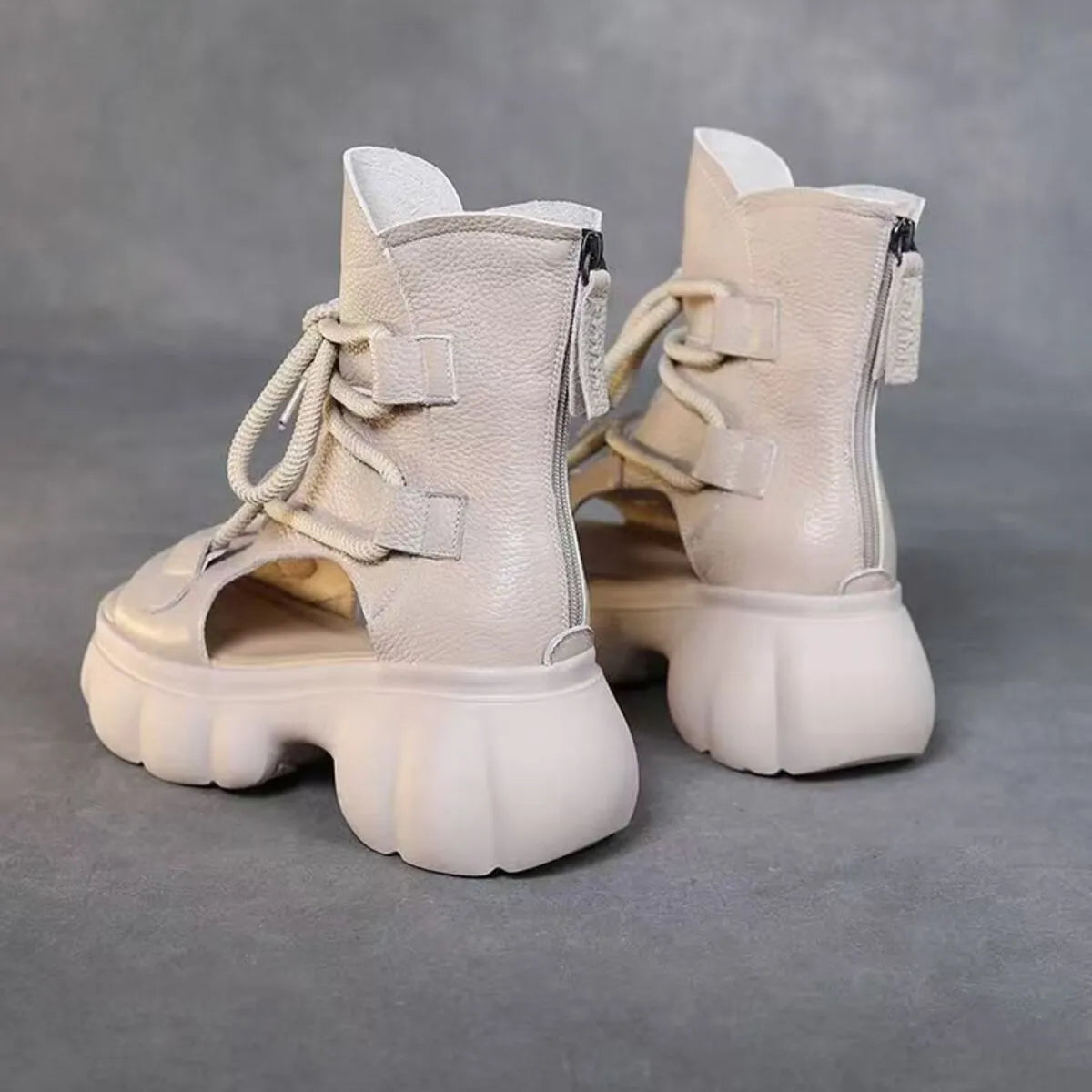 Trendsi chunky platform lace-up sandals with thick soles and ankle straps, shown from a front view on a white background.