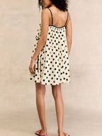 Polka dot spaghetti strap mini dress by Shopimist, featuring a stylish sleeveless design and playful pattern on lightweight fabric.