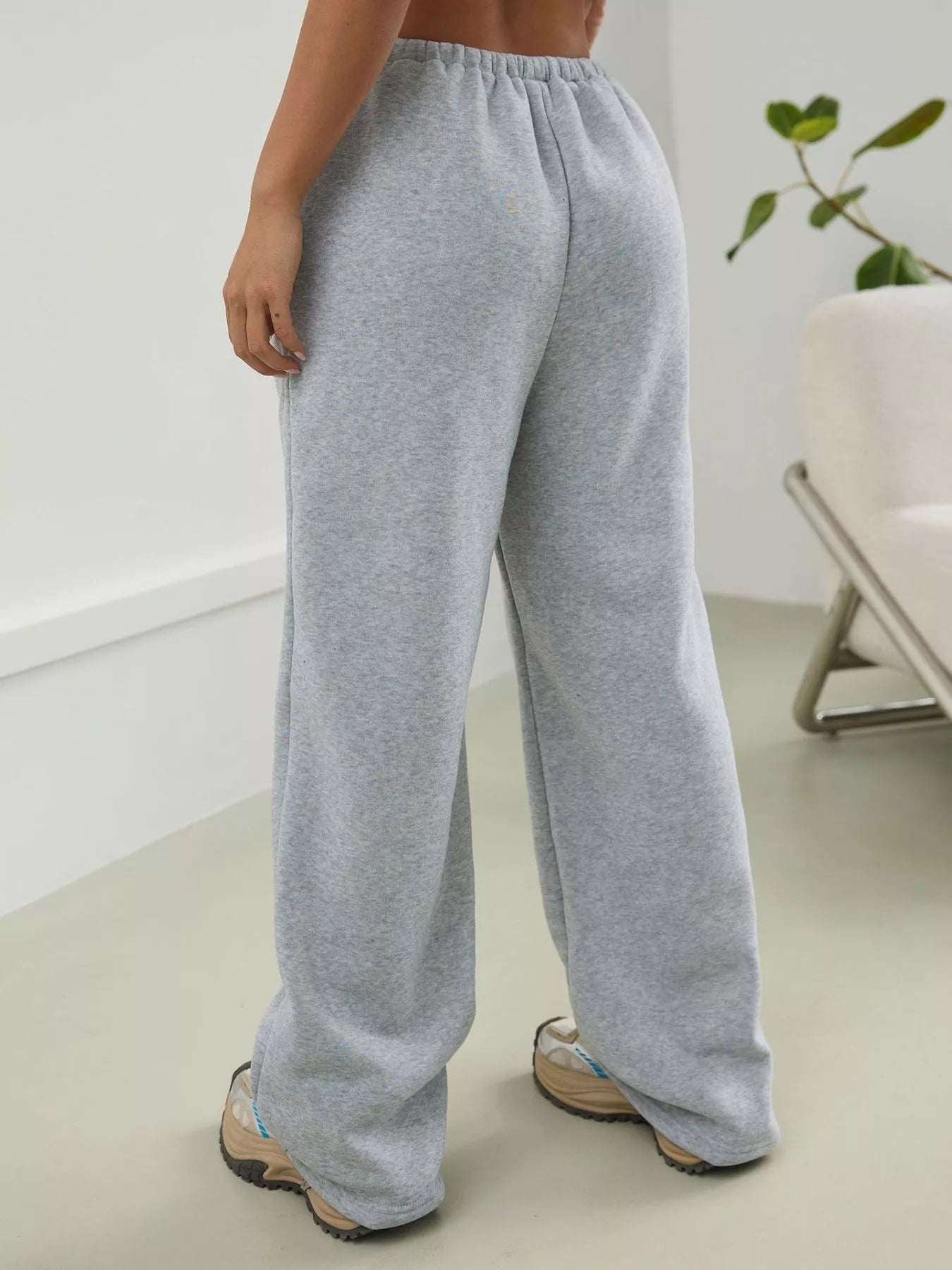 Plush Fashion Hub casual high waist wide leg sweatpants with rings detail, relaxed fit, and comfortable fabric.