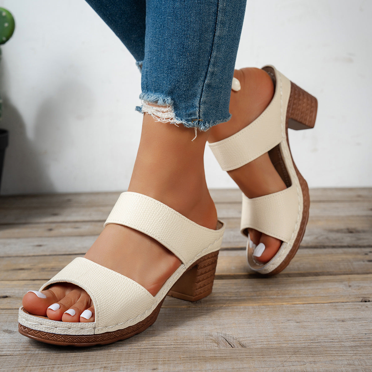 Shopimist open toe block heel sandals with stylish straps and chunky heels, perfect for summer and casual wear.