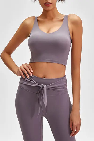 Millennia Scoop Back Sports Bra by Trendsi, activewear with a supportive fit and stylish scoop back design.