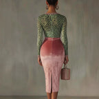 Shiny, stretchy velvet bodycon high-waist mermaid skirt by Plush Fashion Hub, showcasing a form-fitting silhouette in vibrant fabric.