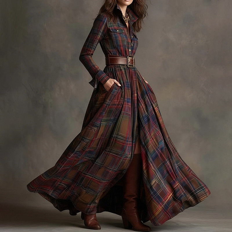 Women's printed lapel slim-fit dress by Plush Fashion Hub, casualwear with elegant commuter style, shown on a model.