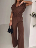 Shopimist cargo pocket zipper front jumpsuit with functional pockets and front zipper, made from comfortable, stylish fabric.